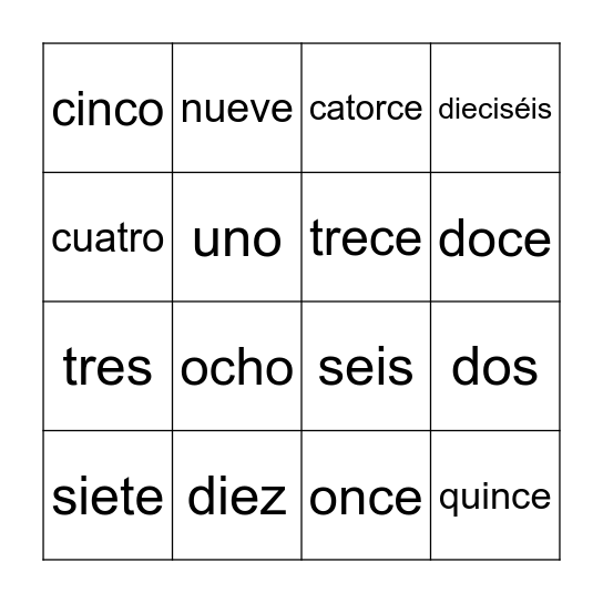 Los números Bingo Card