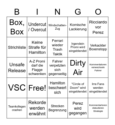 F1 2023 Mexiko Bingo Card