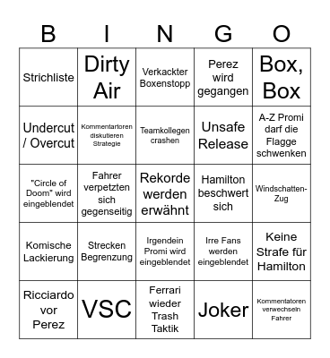 F1 2023 Mexiko Bingo Card