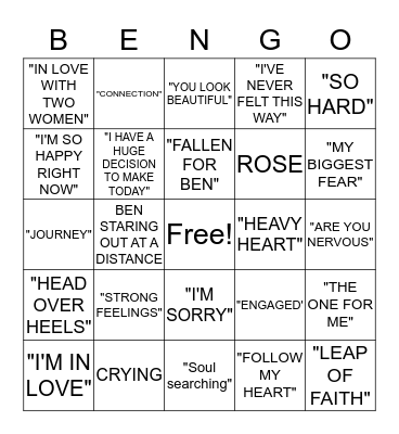 Bachelor Bingo Card