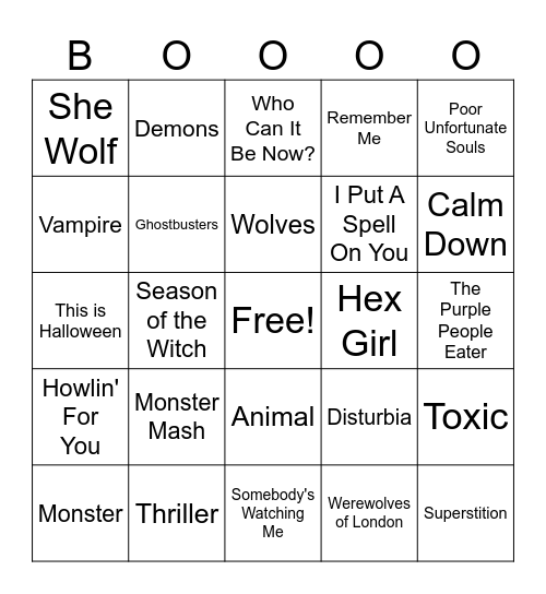 Spooky Music Bingo Card