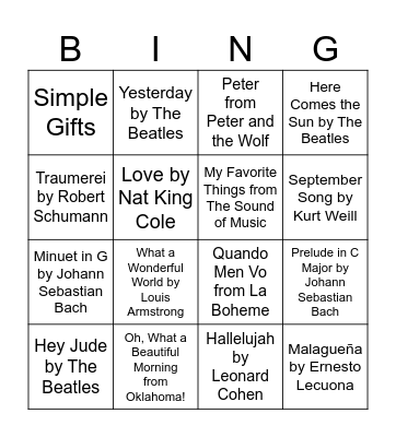 Musical Bingo Card