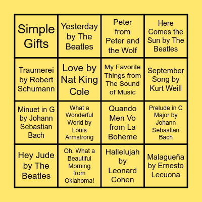 Musical Bingo Card