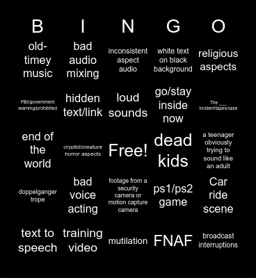 Analog Horror Bingo Card