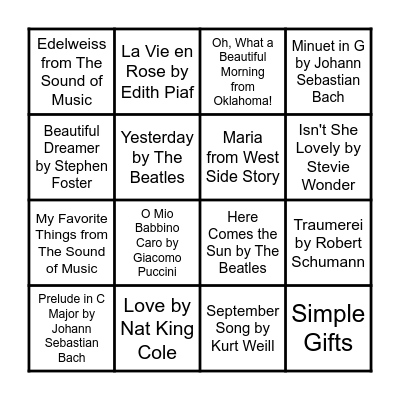 Musical Bingo Card
