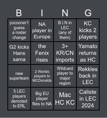 offseason lol bingo Card