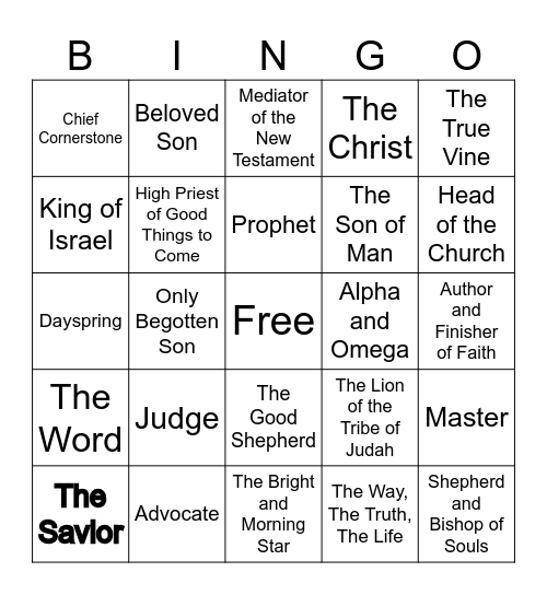 Names of the Savior Bingo Card