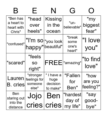FINAL ROSE BEN-GO Bingo Card