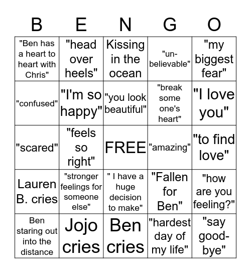 FINAL ROSE BEN-GO Bingo Card