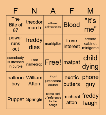 FNaF Movie Bingo Card