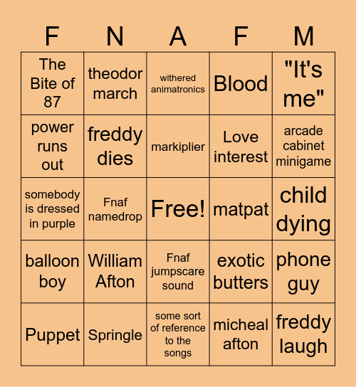 FNaF Movie Bingo Card