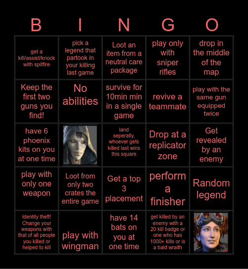 Apex always have to be top 12 Bingo Card