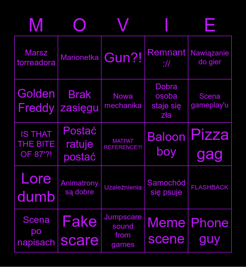 FNAF MOVIE Bingo Card