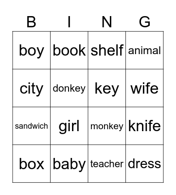 singular Bingo Card