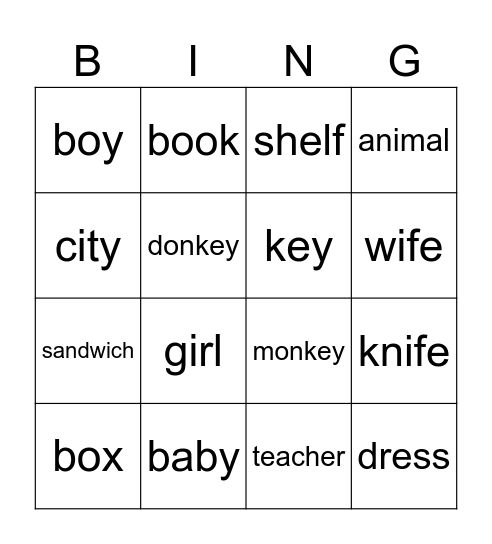 singular Bingo Card