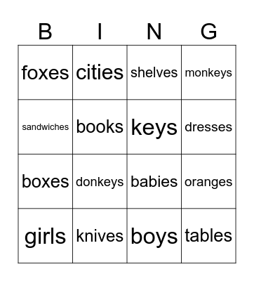 plural Bingo Card