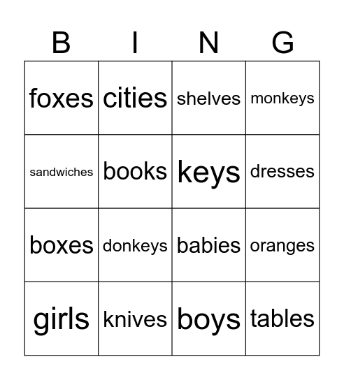 plural Bingo Card