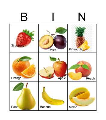 Fruit Fruit Bingo Card