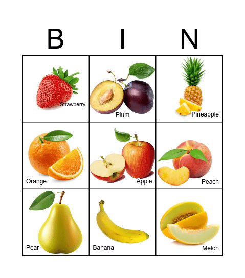 Fruit Fruit Bingo Card