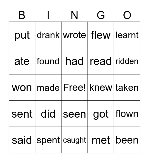 Irregular verbs bingo Card