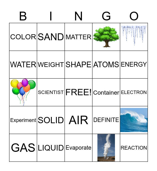 STATES OF MATTER BINGO Card