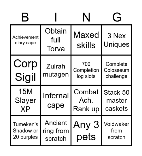 Long-term goals Bingo Card
