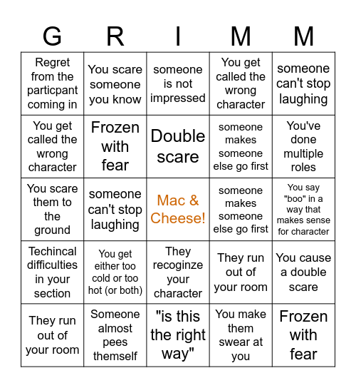 Brothers Grimm Bingo-If these things happen in your room, mark it off. If there are multiples it has to happen twice to get both squares Bingo Card