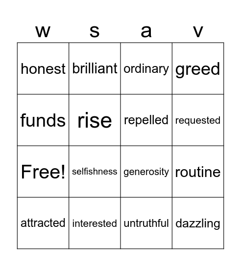 Unit 2, Week1 Vocabulary Bingo Card