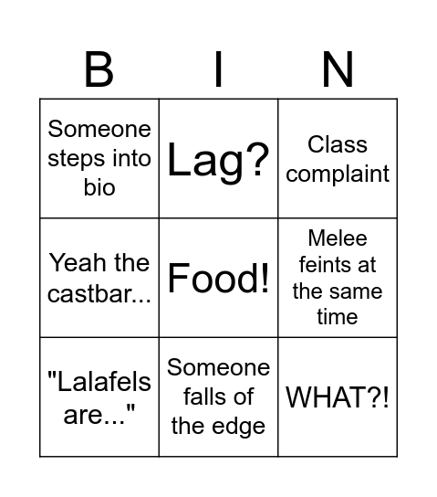 Raid Bingo Card