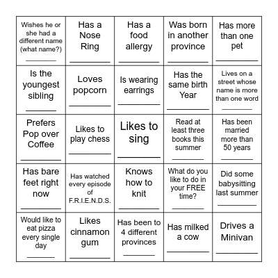 Find Someone Who .... Bingo Card