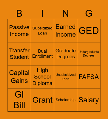 Review Bingo! Bingo Card