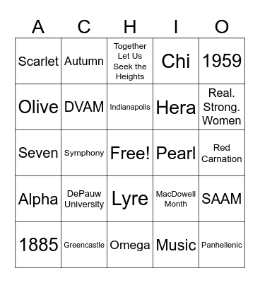 Founder's Day Bingo Card