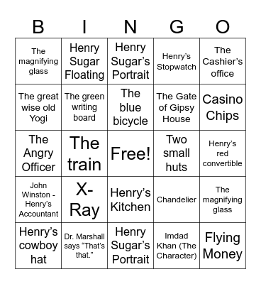 The Wonderful Story of Henry Sugar Bingo Card
