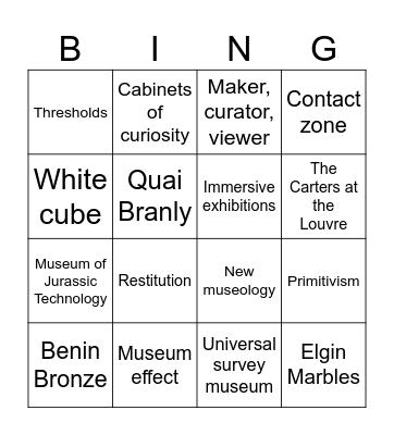 Museum Studies Midterm Bingo Card