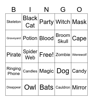 Halloween Movie Bingo Card