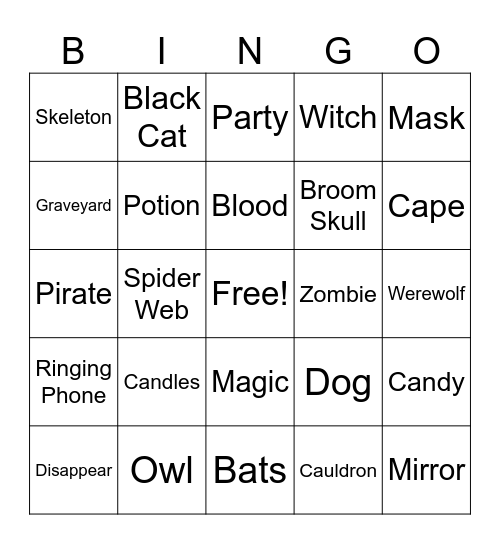 Halloween Movie Bingo Card