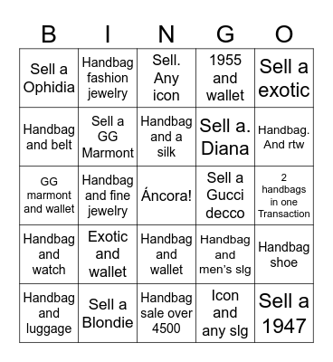 Handbag Bingo Card