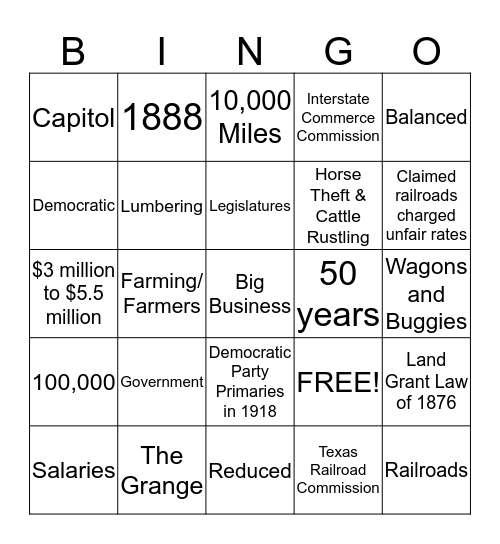 Chapter 19 Politics & Progress Bingo Card