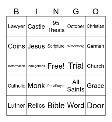 Reformation Bingo Card
