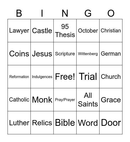 Reformation Bingo Card