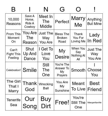 Musical Marriage Bingo! Bingo Card