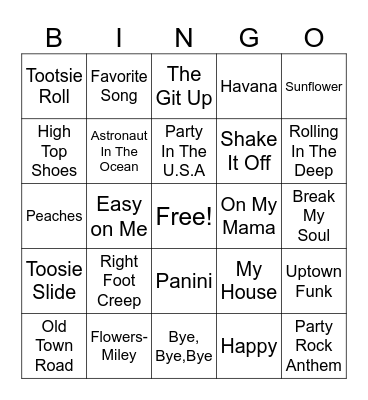 Music Bingo Card