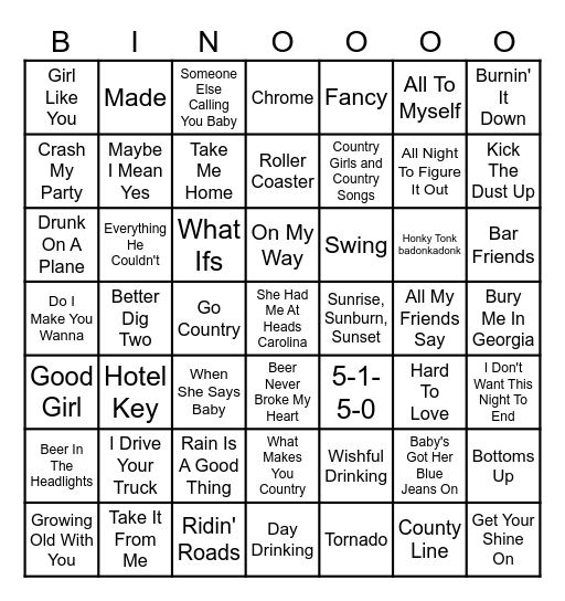 Country Bingo Card