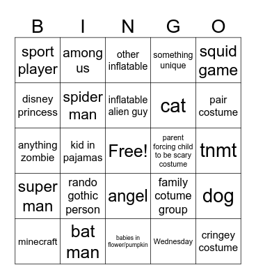 Halloween costumes Bingo Card