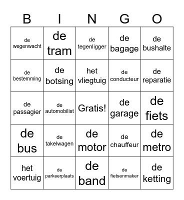 Reizen Woordenschat Bingo Card