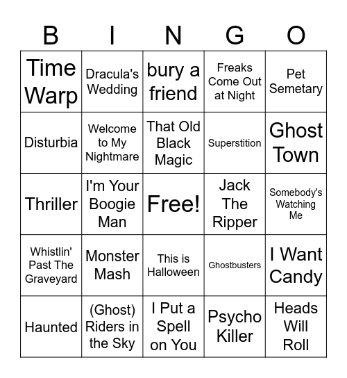 Halloween Classics Bingo Card