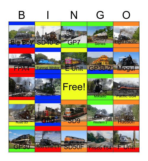 Classic Trains and Railroad Engineering Bingo Card