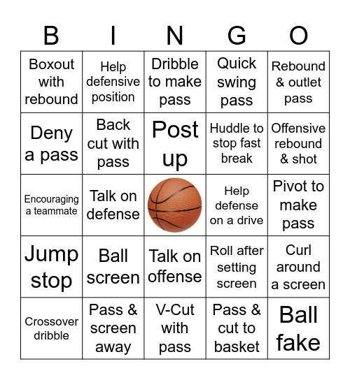 Basketball Bingo Card