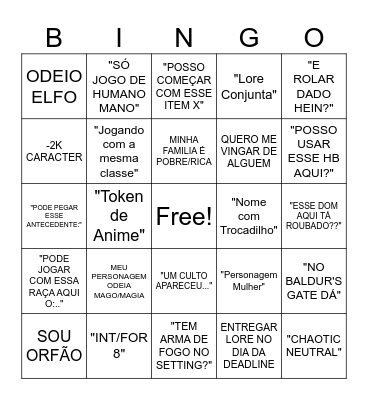 Bingo Lore de Player Bingo Card