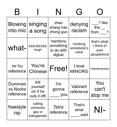 JAMES BINGO Card